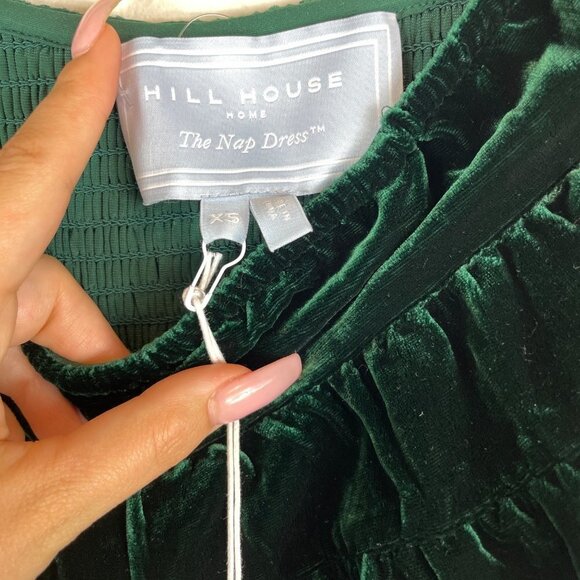 NWT Hill House The Akilah Nap Velvet Off The Shoulder Ruffle Dress Emerald XS - Picture 4 of 11